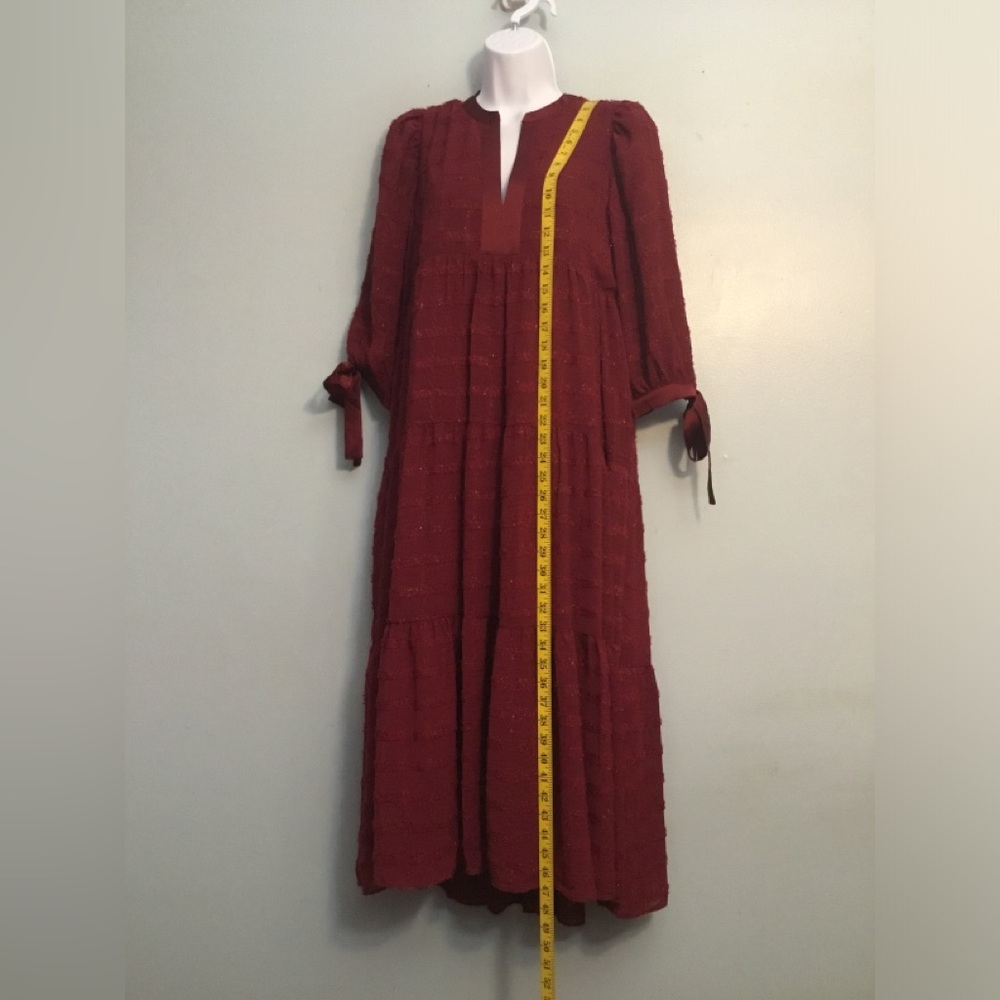 English Factory Burgundy Maxi Dress with Tie Sleeves - Picture 13 of 13